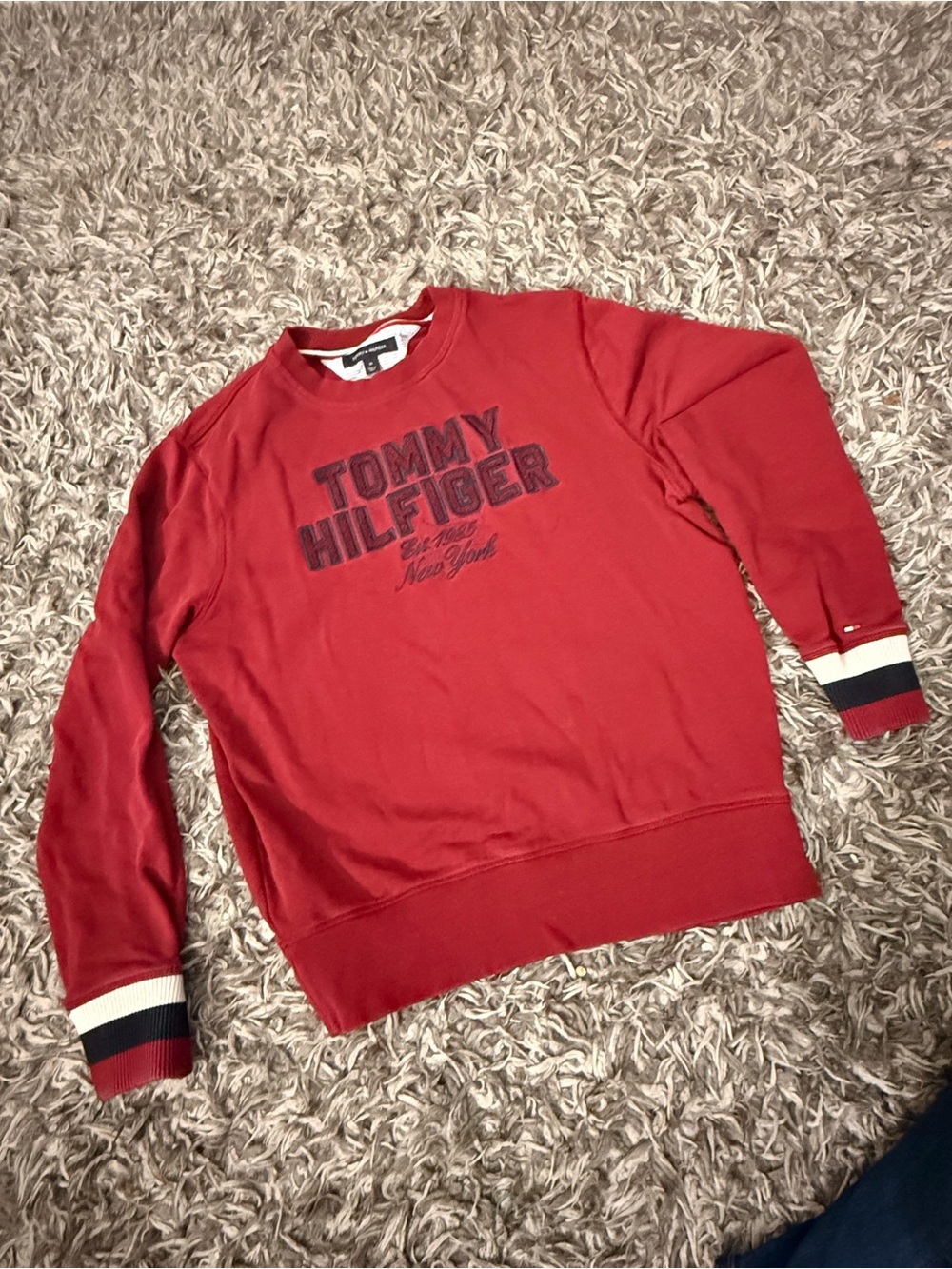 Tommy Hilfiger Bold Red Crewneck with Contrast Cuffs
